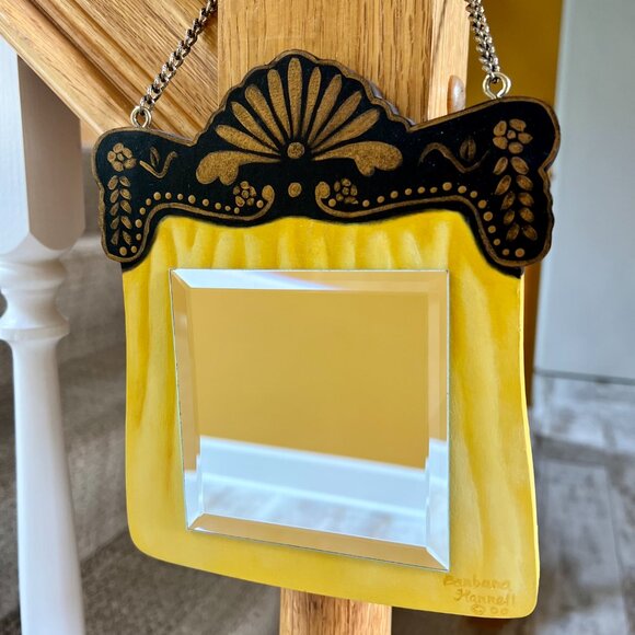 SALE!  Vintage Artisan Painted Hanging Mirror - Picture 3 of 4